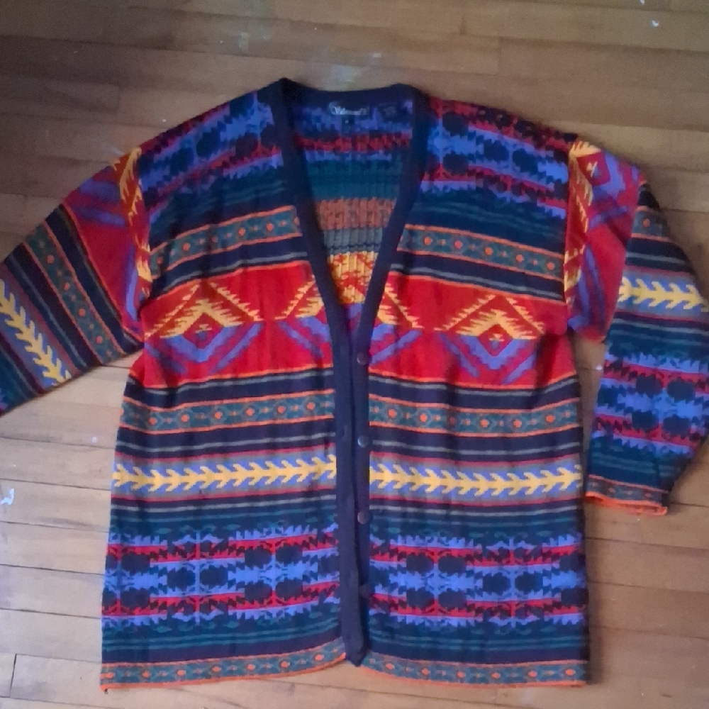 Vintage Silvercord II 3X Aztec Print Cardigan
